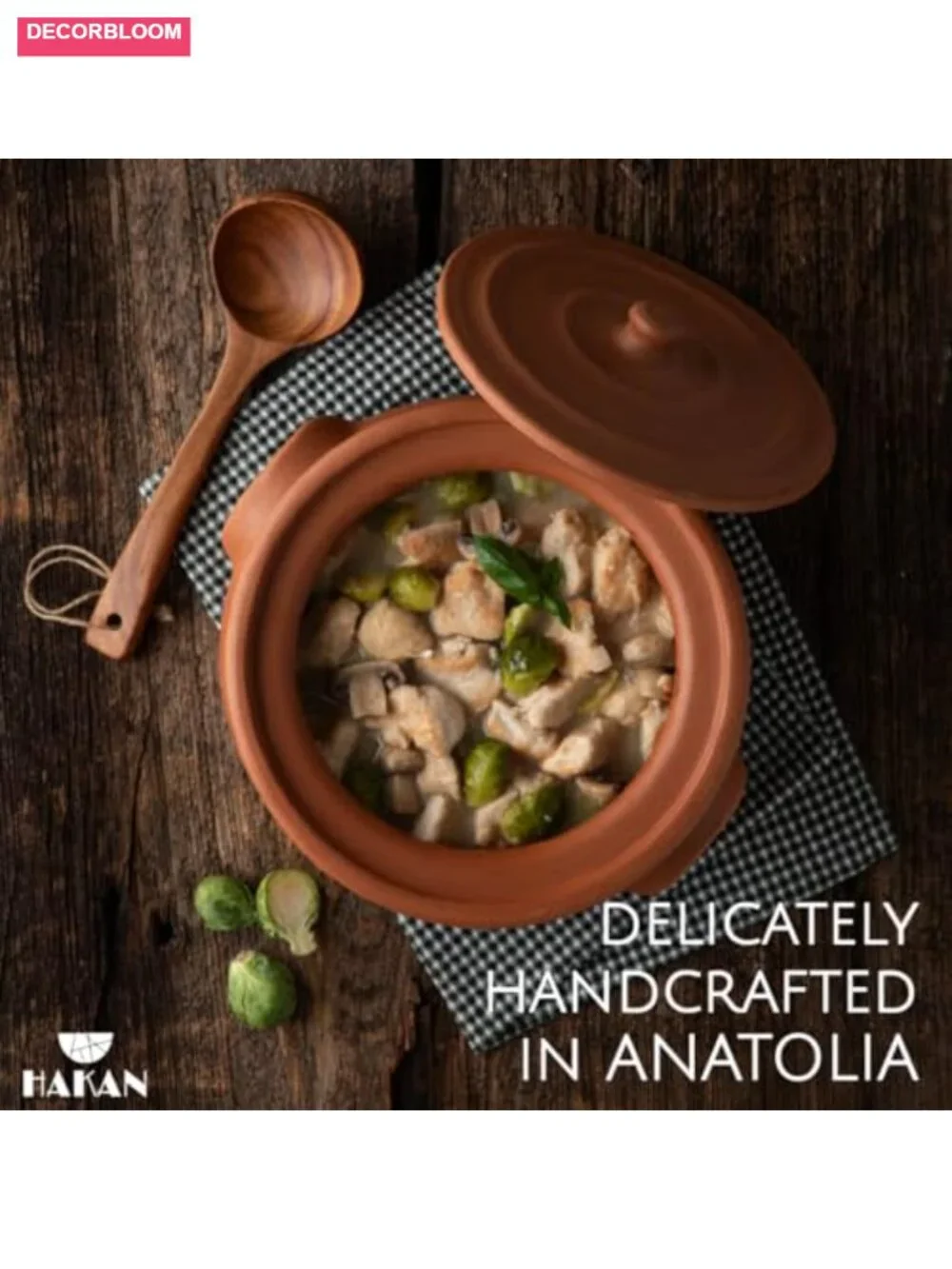 Handmade Terracotta Clay Cooking Pot with Lid, 2.5L, Stovetop & Oven Safe,